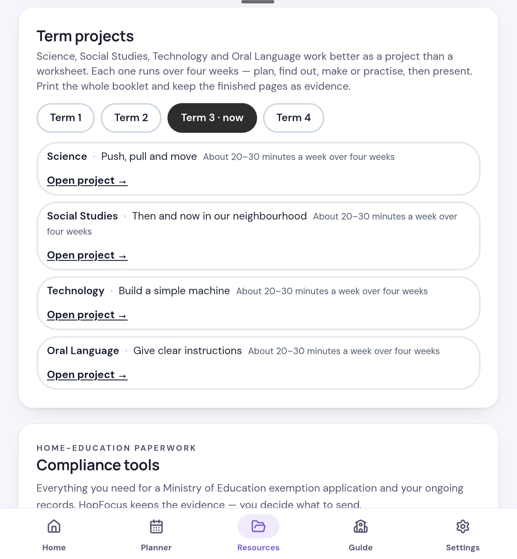 Term projects for Science, Social Studies, Technology and Oral Language